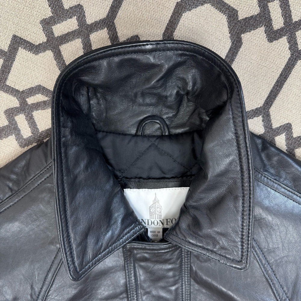 London Fog Black Genuine Leather Bomber Jacket Sz S - Picture 13 of 15